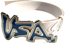VTG 2002 Stephen Sprouse USA Graffiti Blue Enamel Buckle White Ebosse Belt XL