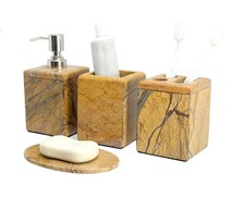 - Sand Stone Bathroom Accessory Set - Bath Accessories Set of 4 - Soap  Loti...