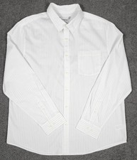 Men's Dress Shirt M Goodfellow White Stripe Button Up Standard Fit Stretch