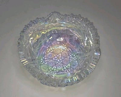 L.E. SMITH  1960s COMET IN THE STARS Clear IRIDESCENT CARNIVAL GLASS BOWL 7.5''