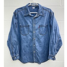 VTG Levi's Denim Shirt Blue Loose Fit Button Up Distressing / Mens XL