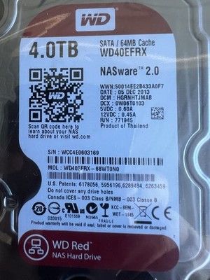 Western Digital 4TB WD40EFRX 5400RPM 3.5  64MB Cachce SATA WD Red Hard Disk 100%