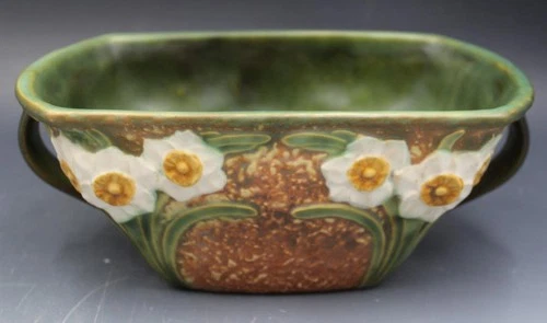 1931 Roseville Jonquil Brown Arts & Crafts Pottery Ceramic Console Bowl