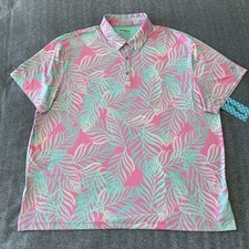 Birdie Bound Shirt Mens XXXL Golf Polo Pink Fuschia Turquoise Palm Leaf New Tags