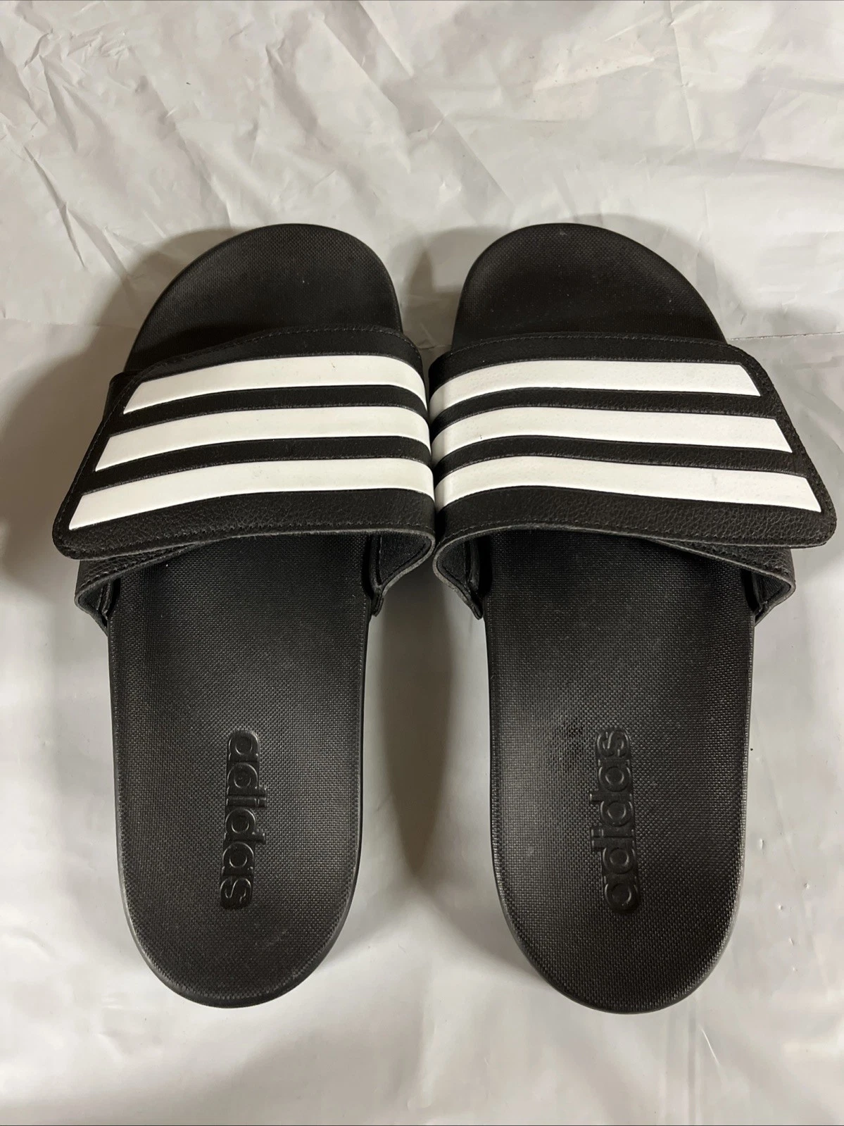 Scarpe da doccia sportive Adidas taglia 8 nere bianche 3 strisce slides filp flops usate in ottime condizioni