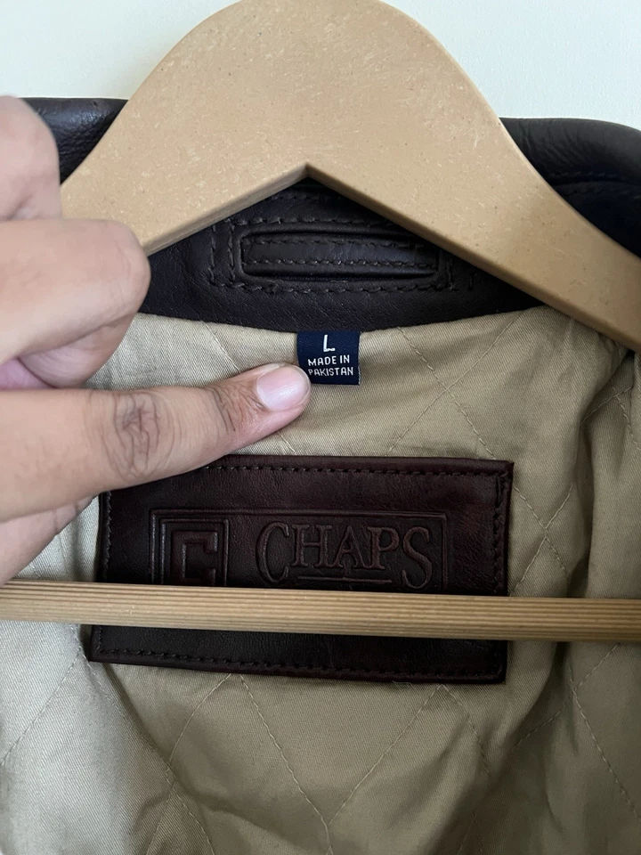 Chaps Ralph Lauren Brown Leather Jacket Size L - Image 3 of 4