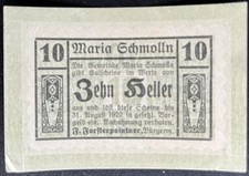 10 Heller Maria Schmolln 1920 emergency money voucher Austria #16.01.a4