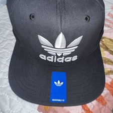 Adidas Men's Originals Trefoil Chain Snapback Flatbrim Cap Hat, Black/White