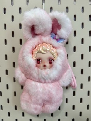NEW Custom Made S-P PINK WHITE Muffin BUNNY Real Rabbit Fur Doll Plush Pendant