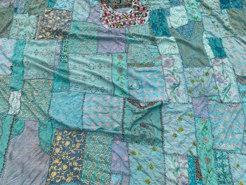 6x8 ft Antique Handmade Uzbek Bedsheet Patchwork Bedspread textile 255x185 cm - Image 3 of 4