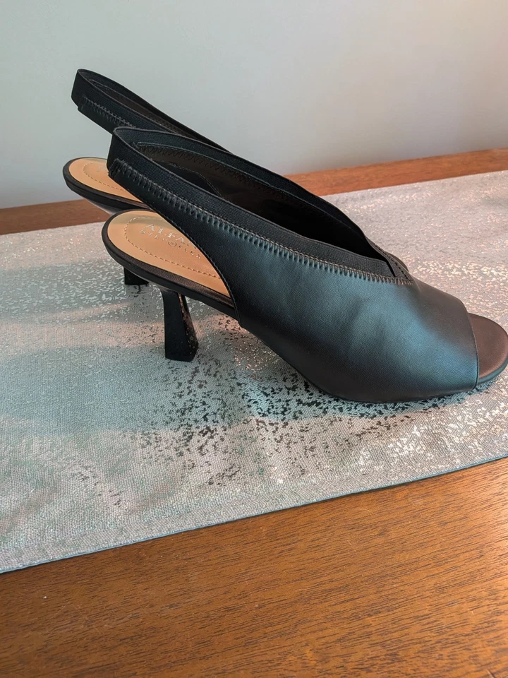 Zapatos de tacón Alfani Ceal para mujer 11 M imitación cuero elegantes con cordones negros punta abierta Foto 3 de 4