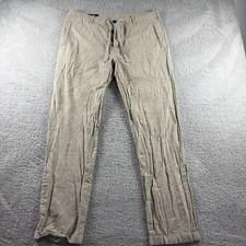 Perry Ellis Linen Blend Pants Mens 34x32 Tan Khaki Button Fly Lightweight Dress