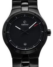 OBAKU Denmark Ladies V111LBBSB Black/Stainless Steel ROUND THIN QUARTZ WATCH