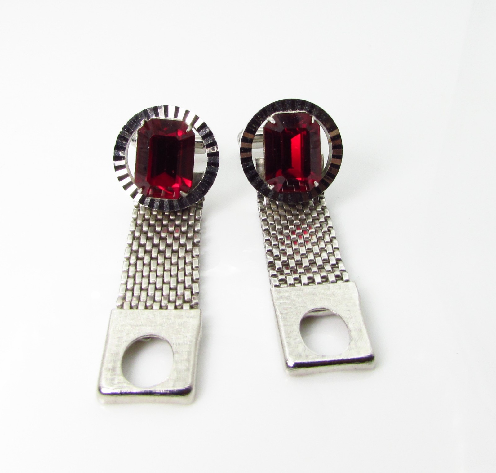 Silver Tone Wrap Cufflinks with Rectangle Faceted… - image 6