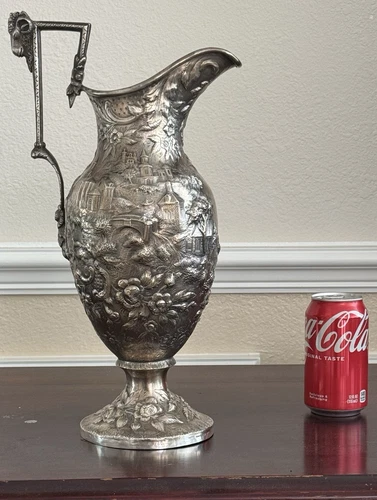 S. KIRK & SON CASTLE REPOUSSE STERLING PITCHER EWER 16 1/2" tall 60 TROY OZ