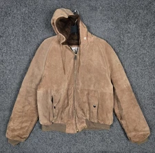 Vintage Sears The Leather Shop Jacket Mens 42 Sherpa Lined Suede Hooded Coat 70s