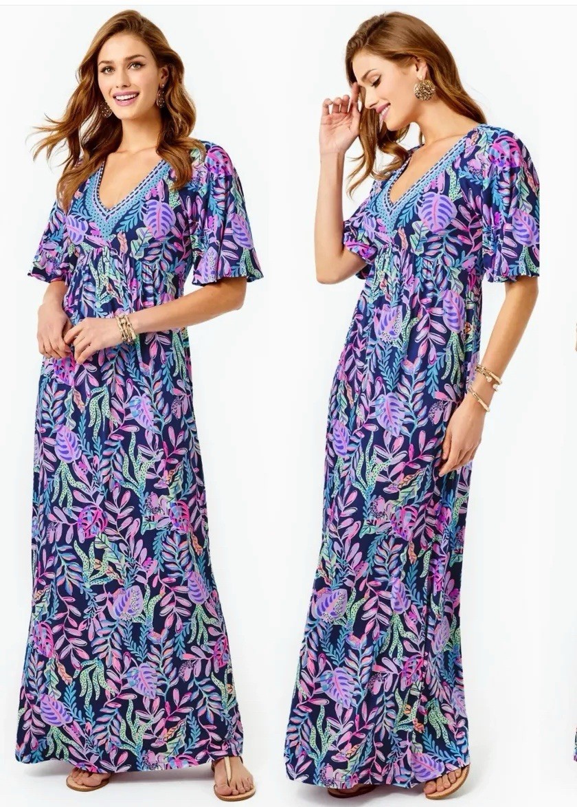 lilly pulitzer manuela maxi dress Lilly Pulitzer Manuela Maxi Dress Oyster Bay Navy You've Been Spotted Size  Large