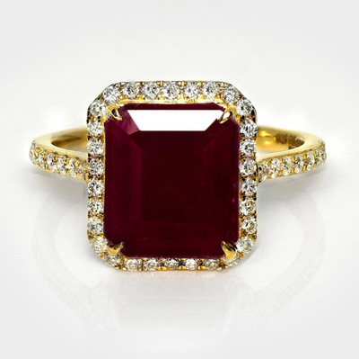 Luxus 14K Gold Ring 5,65ct UNBEHEIZT natürlicher Rubin & 0,42ct Diamanten HRD Zert.