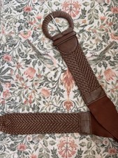Brown Braided Wide Waist Belt with Round Buckle for Women Adjustable
