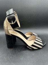 Frances Valentine Blanche Ankle Strap Block Heel Ponyhair Printed Sandal Sz 6.5