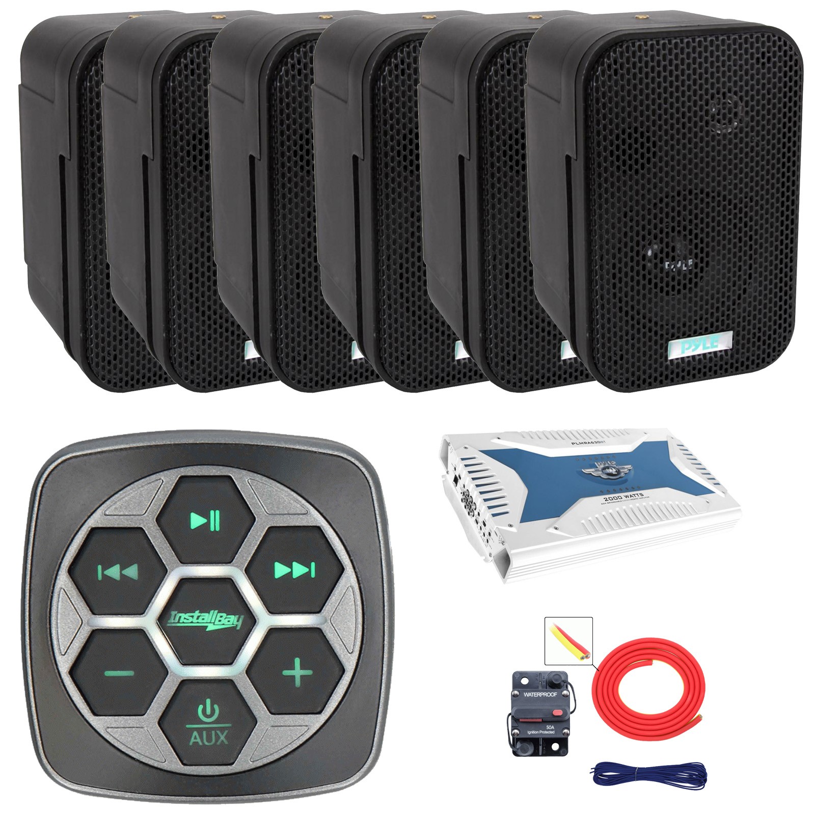 Metra Bluetooth 3-Zone Controller, 6x 3.5" 300W Waterproof Speakers, Amp, Kit