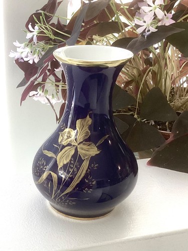 Vintage Royal Porzellan Bavaria KPM Germany Cobalt Blue, Gold Iris Floral Vase - Picture 8 of 11