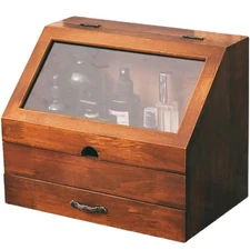 Vintage Tabletop Organizer with Glass Top Compartment -2-Tier Display Cabinet...