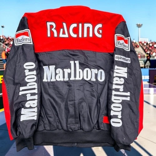 Marlboro Racing Jacket Mens Large Red Black New Vtg Rebuilt Embroidered Bomber image 2