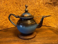 Vintage Czechoslovakia Enamel Teapot with Brass & Metal Accents Very unusual