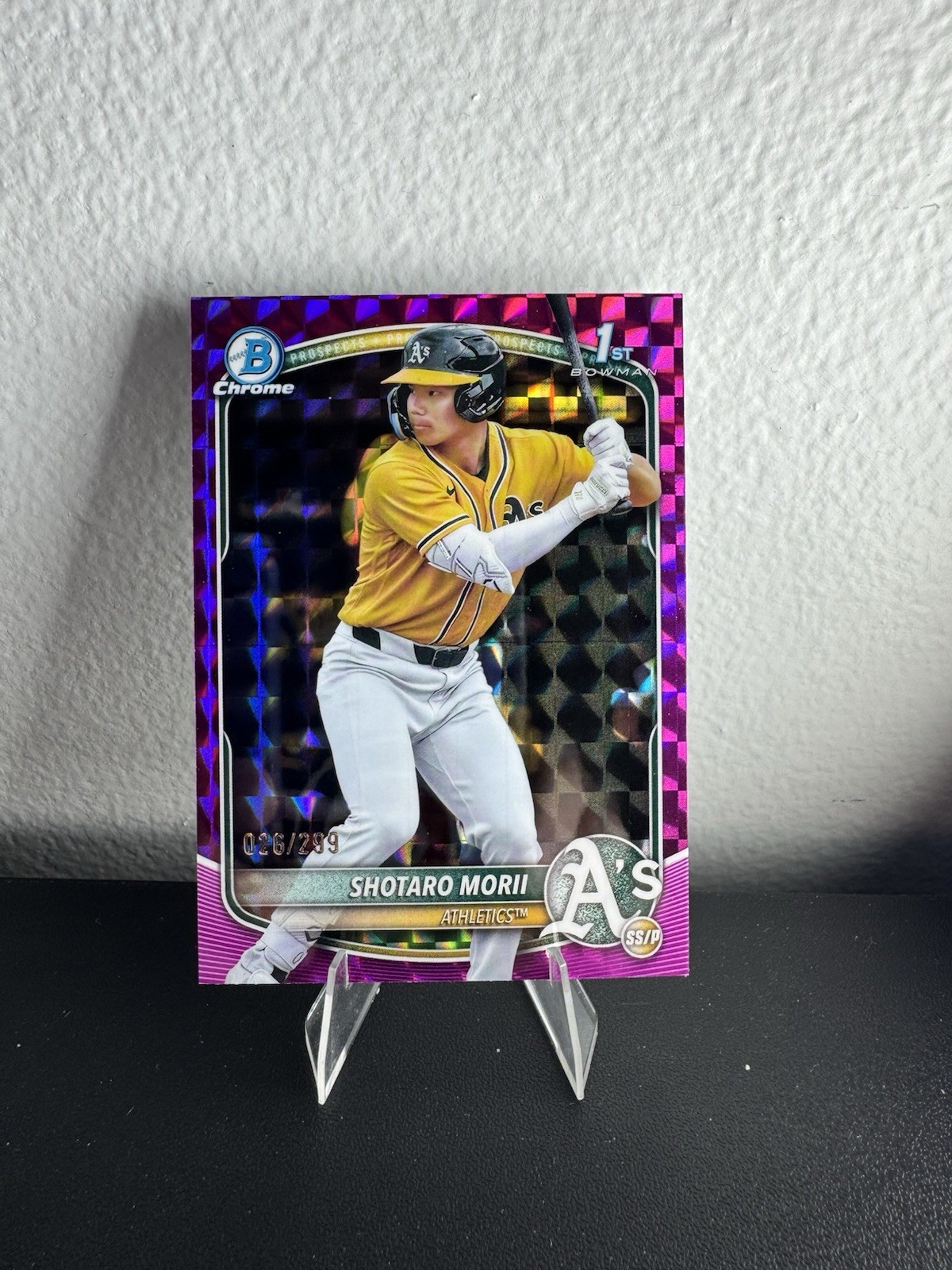 2025 Bowman Chrome Shotaro Morii Fuchsia Geometric Refractor 1st Prospect /299