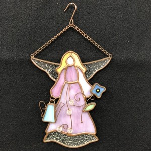 Stained Glass Garden Angel Watering Can Flower Sun Catcher Christmas Ornament 6"