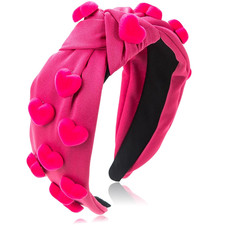 Hot Pink Heart Knotted Headband Valentines Heart Hair Accessories for Women Part