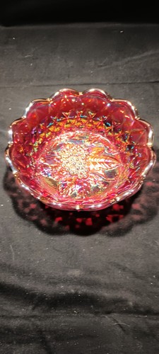 Fenton Red Carnival Glas Traube Herzstück Schüssel mit gerafftem Rand 6" Durchmesser