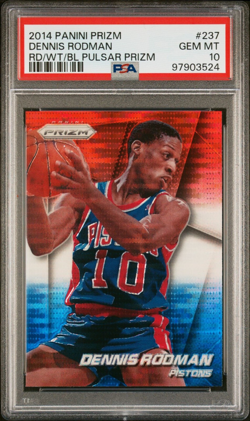 2014 Panini Prizm NBA Red White Blue Prizm Dennis Rodman PSA 10 #237