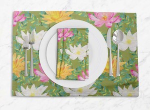 S4sassy Leaves Water Lily Floral Placemats With Napkins Table