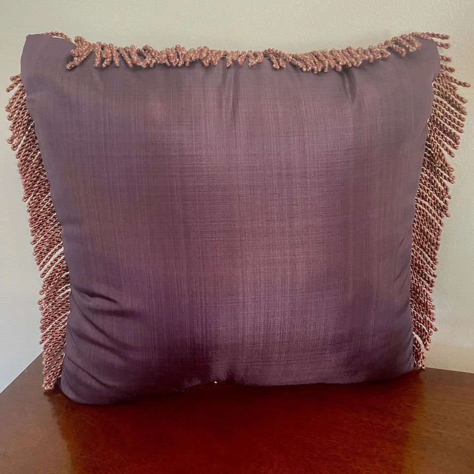 Croscill Chambord Cassis Fringe Throw Pillow Amethyst Purple Damask Floral 17” # - Image 3 of 4