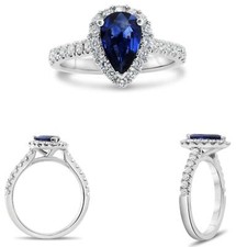 1.94CT DIAMOND  AAA SAPPHIRE 14KT WHITE GOLD PEAR SHAPE  ROUND ENGAGEMENT RING