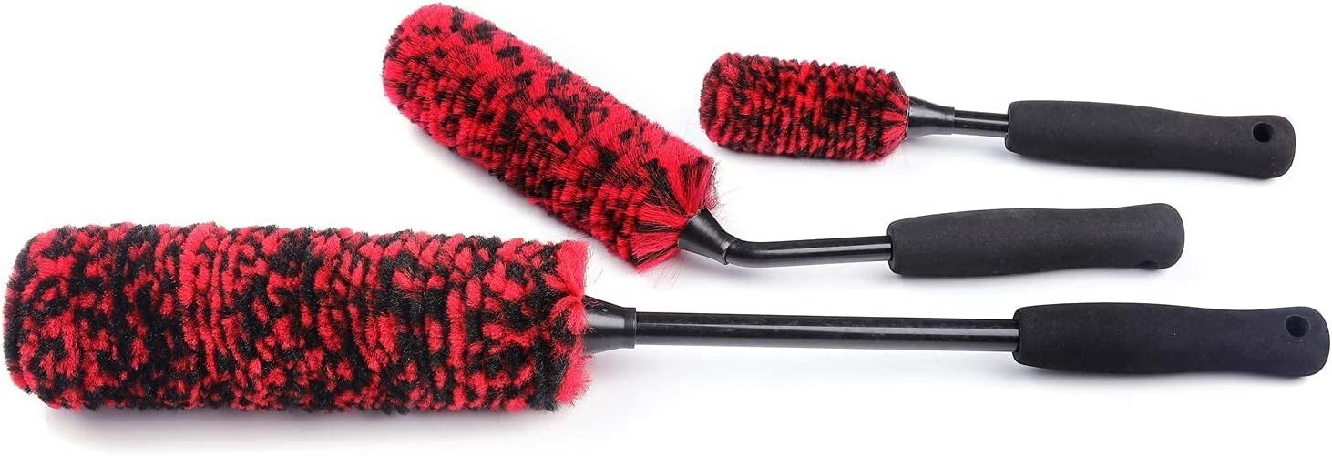 Car Wheel Brushes 3Piece Kit Includes Angled Wheel Rim Brush (3