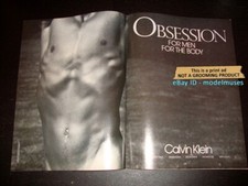 vintage CALVIN KLEIN Obsession 2-Page PRINT AD 1989 RICK ARANGO man's bare chest