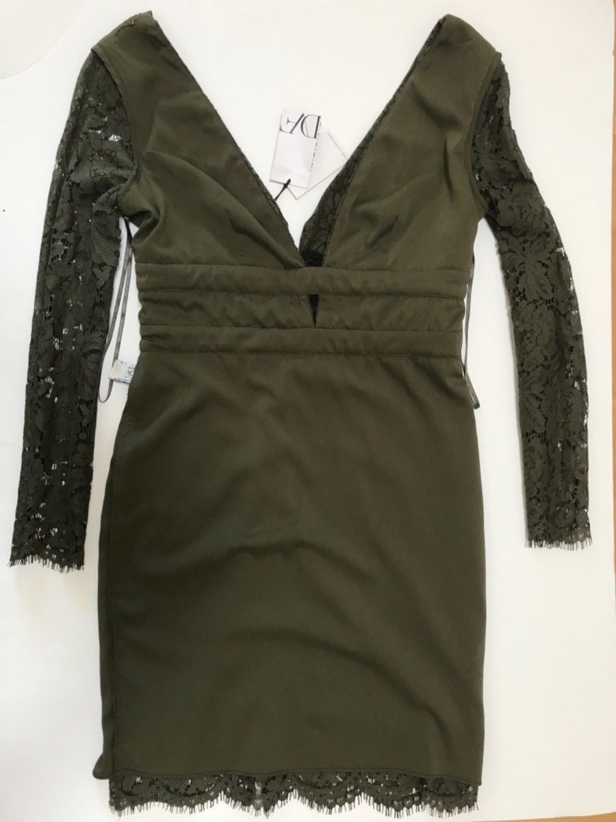 Diane Von Furstenberg Viera Double V-Neck Long Sleeves Lace Dress NWT Sz 10  | eBay