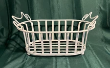 Decorative White Metal Oval Basket with Handles and Bun Feet