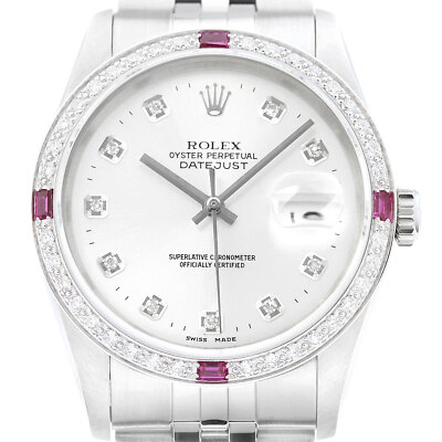 Rolex Datejust 18K Weißgold & SS Silber Diamant Rubin Jubilee Uhr 16234