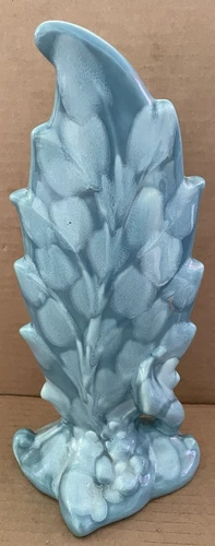 Vintage ROYAL HAEGER Art Pottery Turquoise Blue Vase TULIPS on Leaf