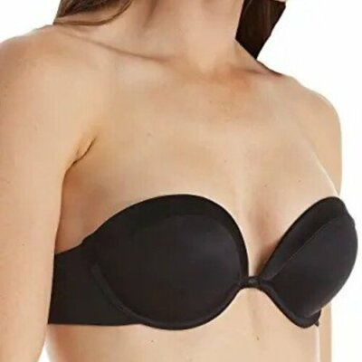 Maidenform Black Tuxedo Plunge Push Up Underwire Satin Smooth Bra Size 36D New