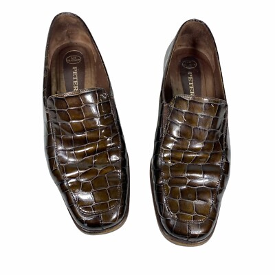 Peter Kaiser Women's Slip on Loafer Size 5 M Faux Crocodile Skin Brown Leather