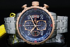 NEW Invicta Aviator Men's18K Rose Gold Plated Blue Dial Tachy S.S Chrono Watch