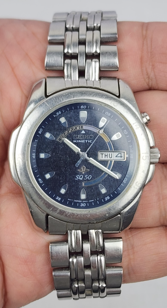 Seiko Kinetic SQ 50 Watch 5M43-0A20 Cobalt Blue Dial Vintage | eBay