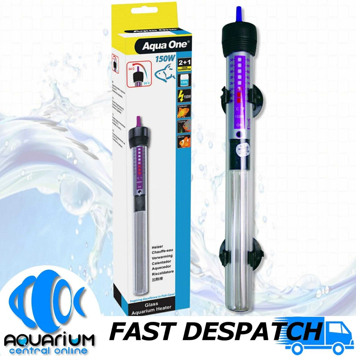 Aqua One Submersible Aquarium Fish Tank Water Glass Heater 150W 2 Year Guarantee