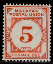 MALAYSIA - Malayan Postal Union GVI SG D18, 5c vermilion, M MINT. Cat £48.