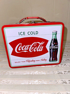 Coca-Cola Tin Embossed Lunch Box Carry All Ice Cold Fish Tail Logo Collector